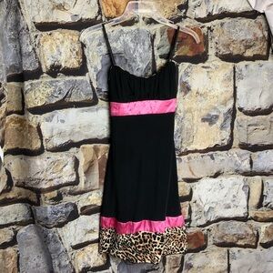 Trixxi Black Dress w Pink & Leopard Net Slip Wm S